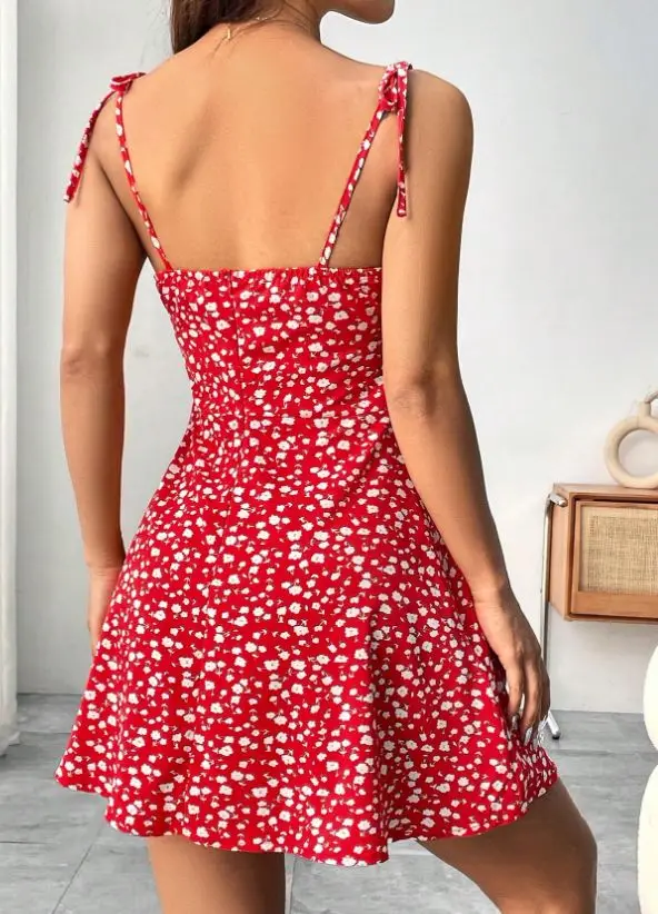 New Women Summer Floral Spaghetti Strap Sexy Dresses,Mini Dress,Beach Dress,Woman Clothing,Short Dresses,Clothes,Sundress view 3
