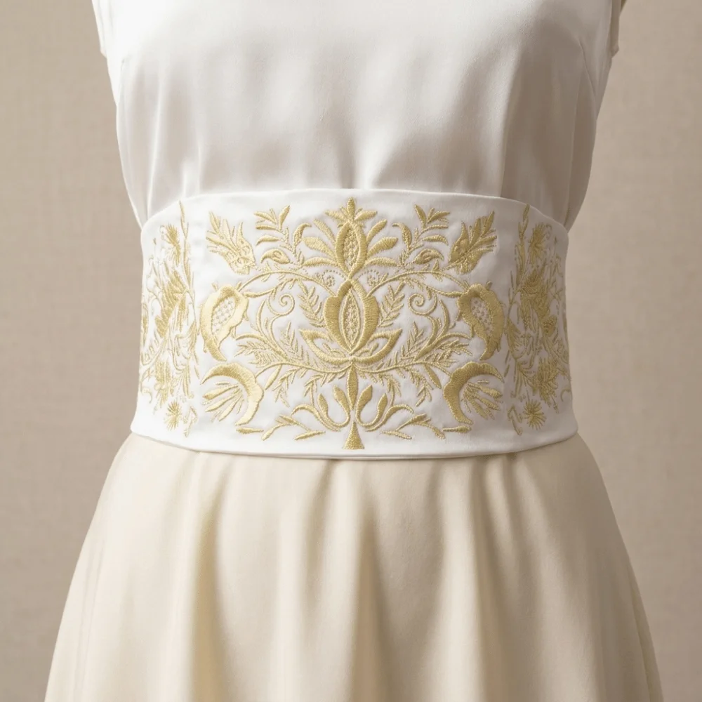 Wide Style Embroidery Corset Japanese Style Traditional Hanfu Waistband Soft Fabric Jacquard Ethnic Girdle Asian Style