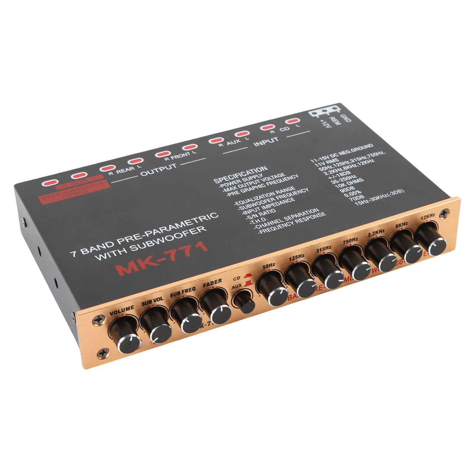 Car Stereo Equalizer Variable Gain Adjustment Front Rear Subwoofer Output 7 Band Car Graphic Equalizer for RV Boat Motorcycles