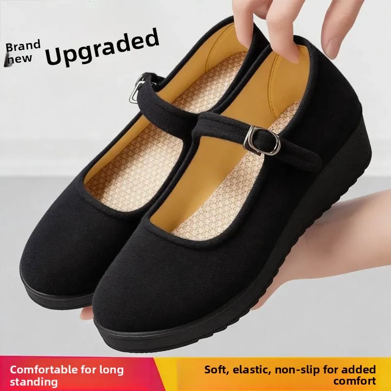 

Женские повседневные кеды с мягкой подошвой в этническом стиле для квадро-дансов, туфли для мам, старинные пекинские туфли на плоской подошве, черные