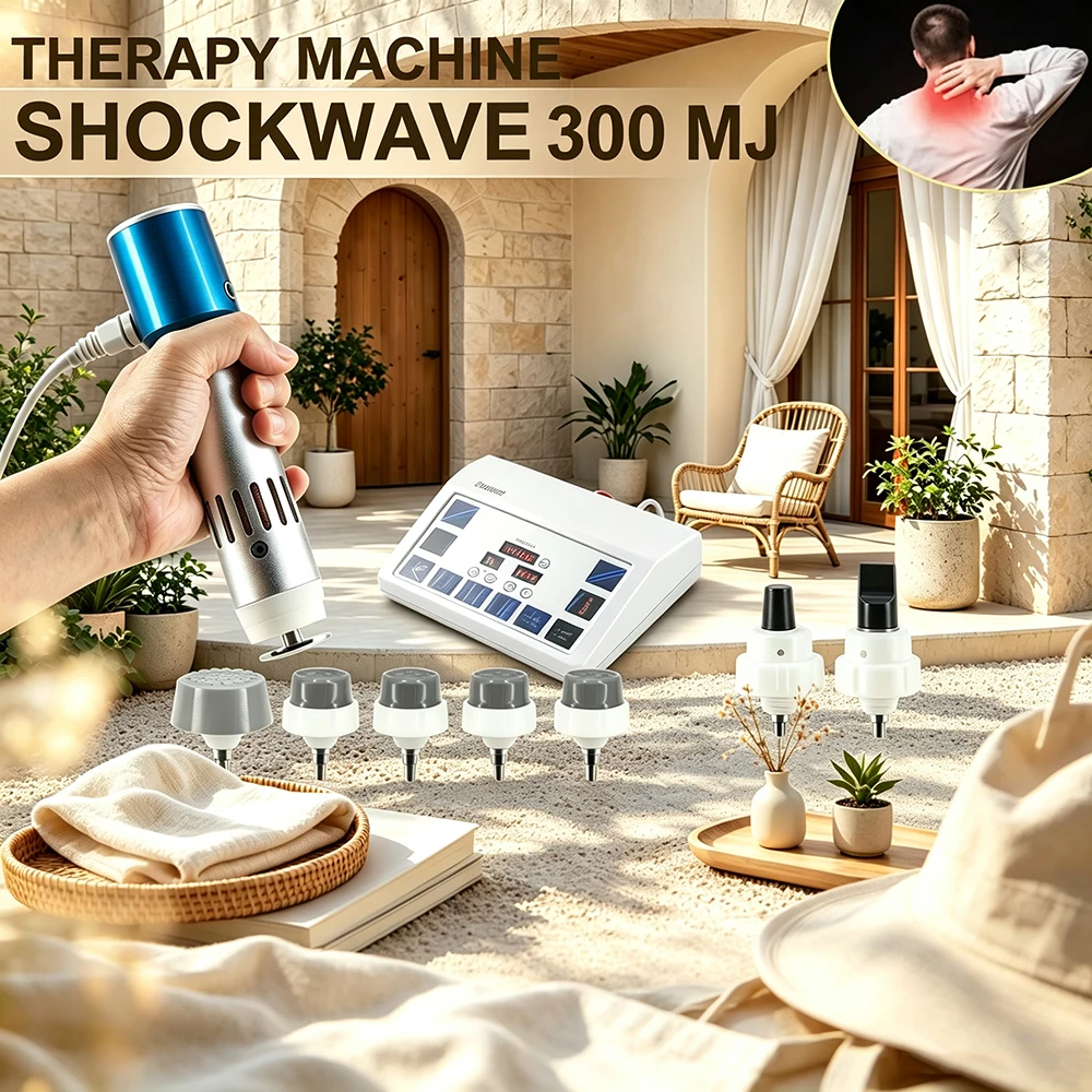 

Portable Shockwave Therapy Machine Alleviate Arthritis Pain Massage Relax ED Treatment 300MJ Shock Wave Equipment 7 Heads