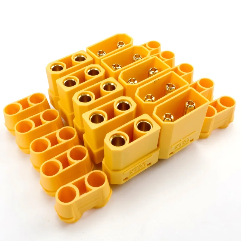 อะแดปเตอร์ตัวผู้และตัวเมียแบบกล้วยสำหรับโดรน RC, รถยนต์, แบตเตอรี่ลิโพ, มอเตอร์พร้อมปลอกป้องกัน, หัวเสียบ XT90 XT90H, 4.5 มม., 30 คู่