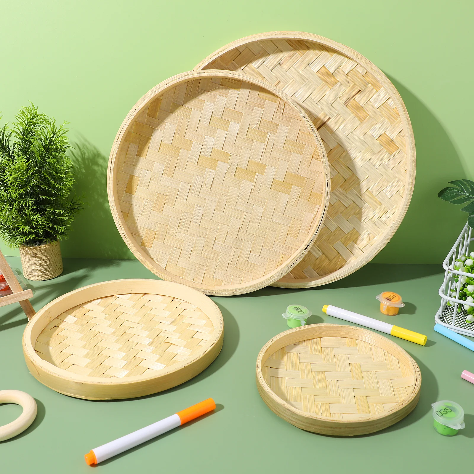 

4Pcs Eco Friendly Bamboo Storage Tray Sturdy Woven Dustpan for DIY Painting Decor Handcrafted Room Accent Piece