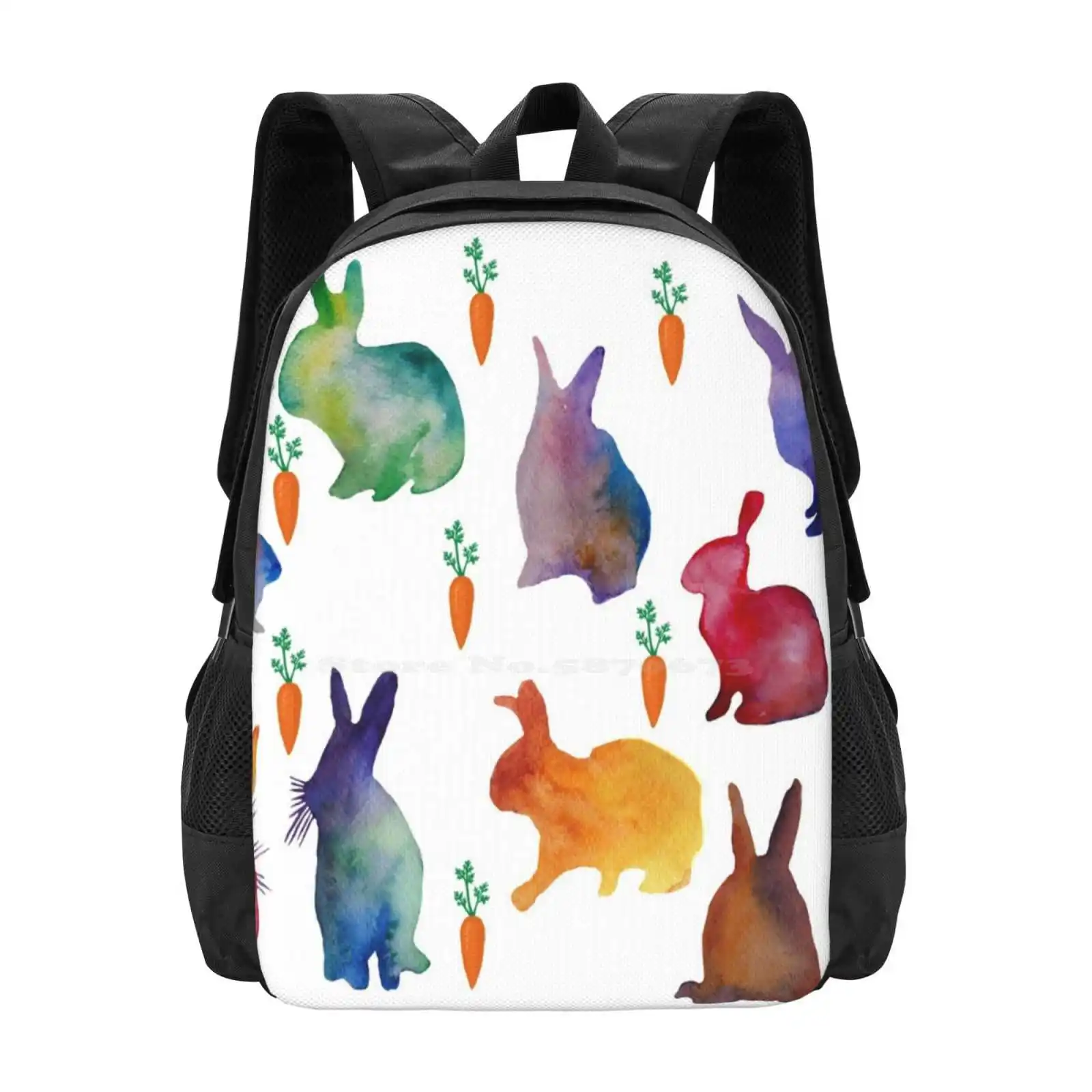 Rabbit's Heaven School Bags For Teenage Girls Laptop Travel Bags Watercolor Rabbits Carrots Happy Rabbits Spring Easter Rabbits