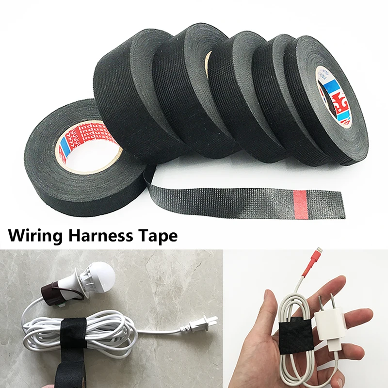 Length 15M Heat-resistant Adhesive Cloth Fabric Tape For Car Auto Cable Harness Wiring Loom Protection Width 9/15/19/25/32MM