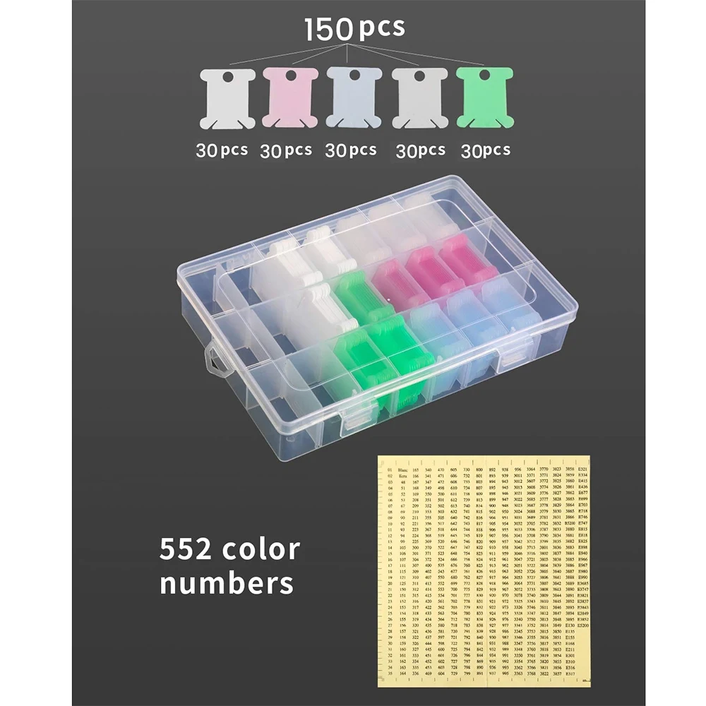 152Pcs Accessories Including Embroidery Thread Bobbins Organizer Box and Floss Number Sticker