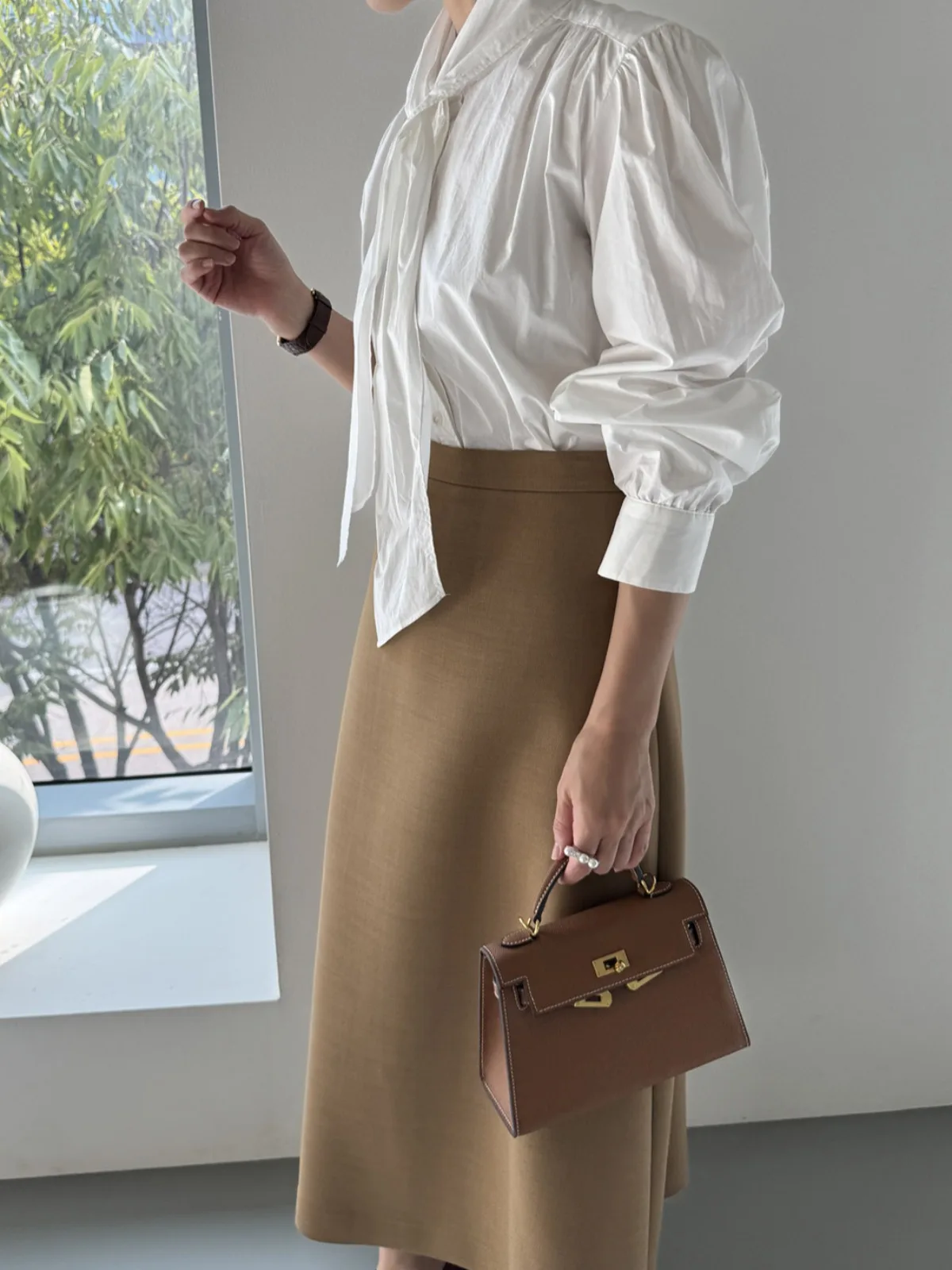 Ele Knot Long Sve irt Donna Inizio autunno Nuovo Sle Colore puro Top Design Sensation Faionable Cotton 00%