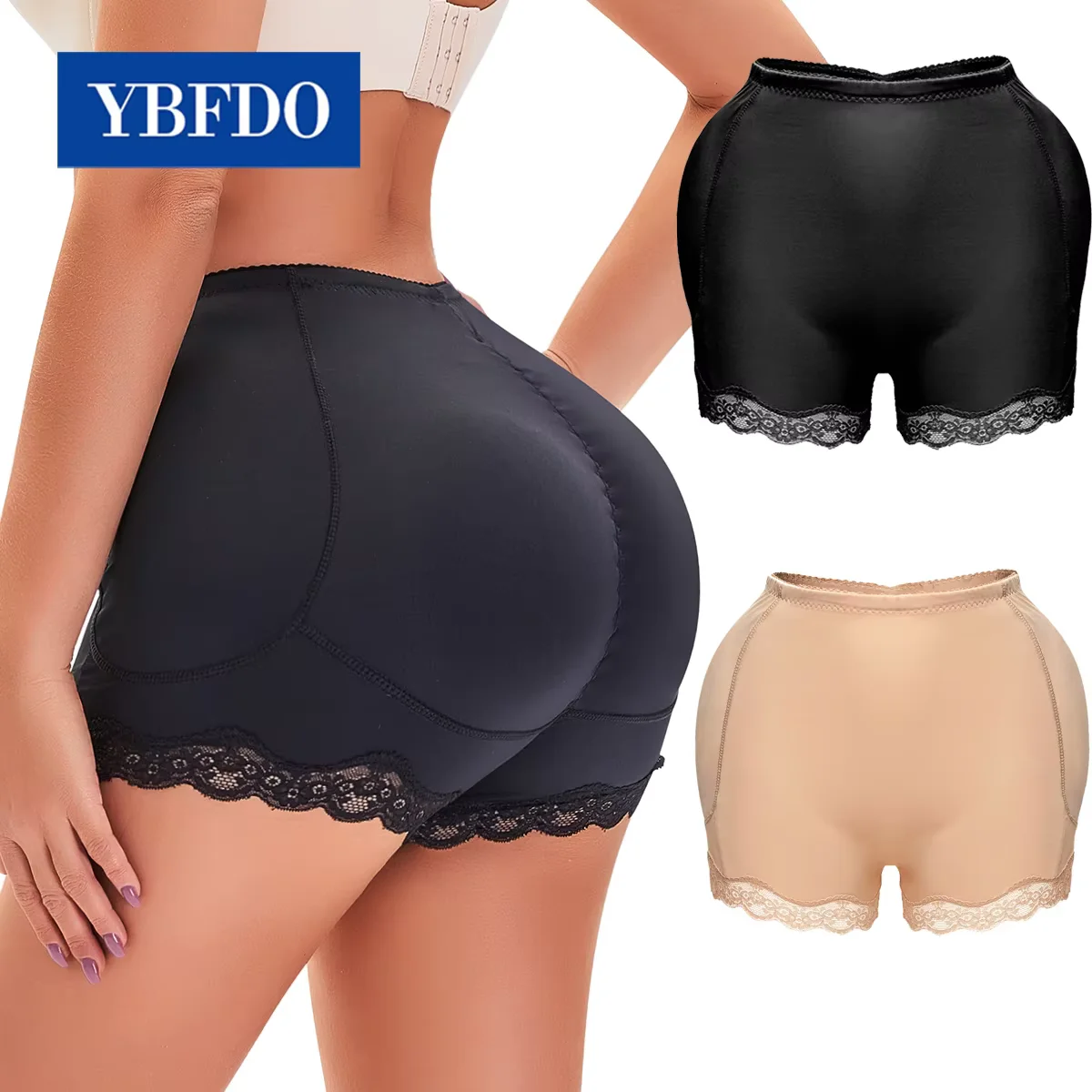 YBFDO Women Hip Pads Fake Ass Lace Panties Butt Lifter Hips Enhancer Booty Buttocks Trimmer Shapewear Bum Push Up Shaper Shorts