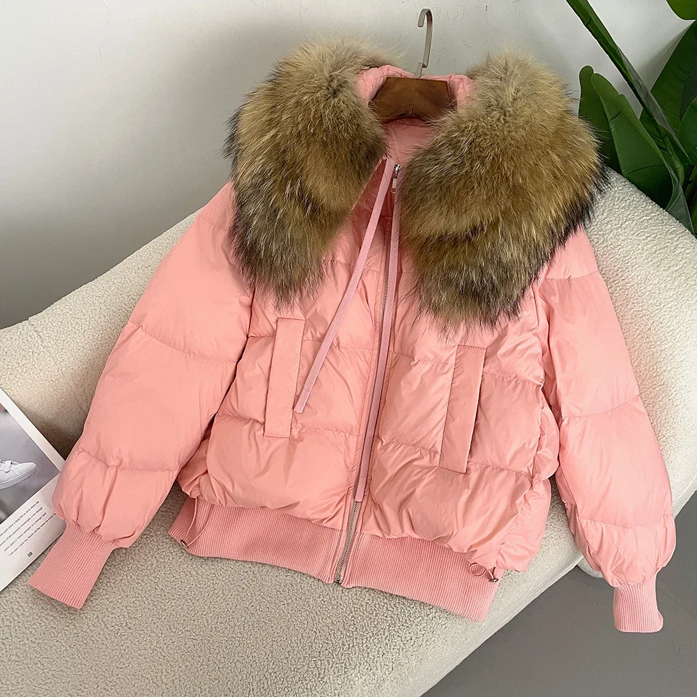 Down Jacket women New White Duck Down Coat Winter Puffer Jacket Thick Short Parkas Female Loose Real Natural Raccoon Fur Coat