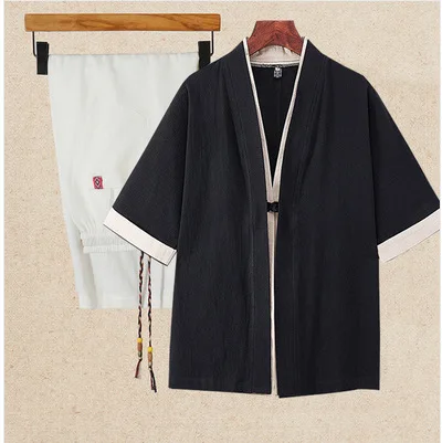 Men's Linen T-shirt Suit Chinese Style Vintage Hanfu Zen Serve Tea Cotton Linen Clothes Casual Summer Outfits Short Sleeves 2pc