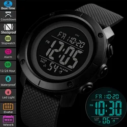 Skmei Dual Time Men's Digital Sports Watches Fashion 50M Waterproof Military Wristwatch Led Chronograph Alarm Clock