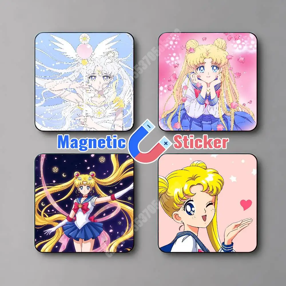 S-Sailor Usagi M-Moon Tsukino Magic Girl Magnetic Sticker Removable Fridge Decal for Metal Surfaces Magnet Label
