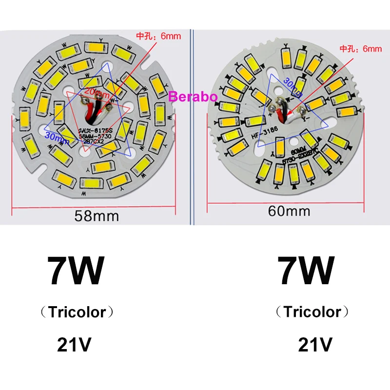 5 pcs 5730 SMD bulb lamp double color 3W 5W 7W 9W 12W 15W 18W round led light board LED Chip  Aluminum Lamp plate For LED Bulb