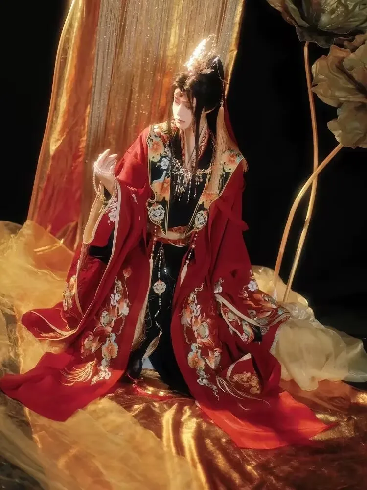 Chinese Hanfu Dress Women&Men Vintage Embroidery Hanfu Female Halloween Carnival Cosplay Costume White&Red Embroidery Hanfu Suit view 4