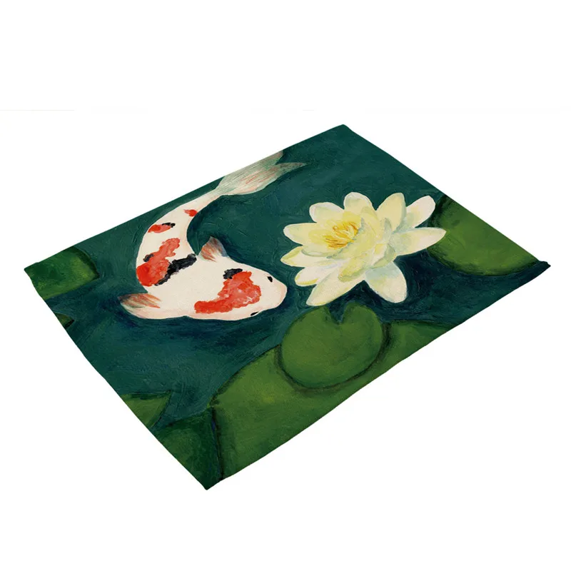 Lotus Flower Placemat for Pad Dining Table Mat Cloth Linen Flax Heat Insulation Non-Slip Placemats Bowl Coaster