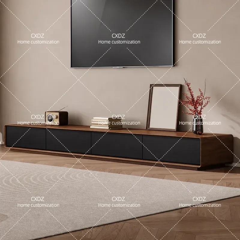 Medieval TV cabinet, living room home 2025 new walnut retro solid wood custom TV cabinet floor