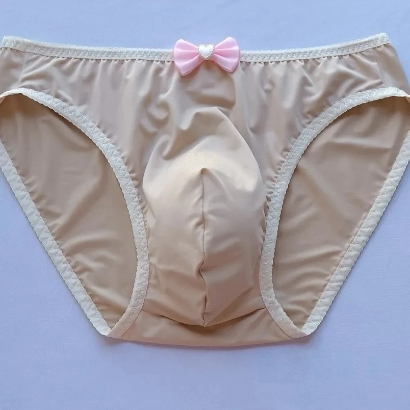 

Handmake Man's Silky Touch Briefs Bowtie Flower BF Gifts Live Show Dance Skin Color FKK Party