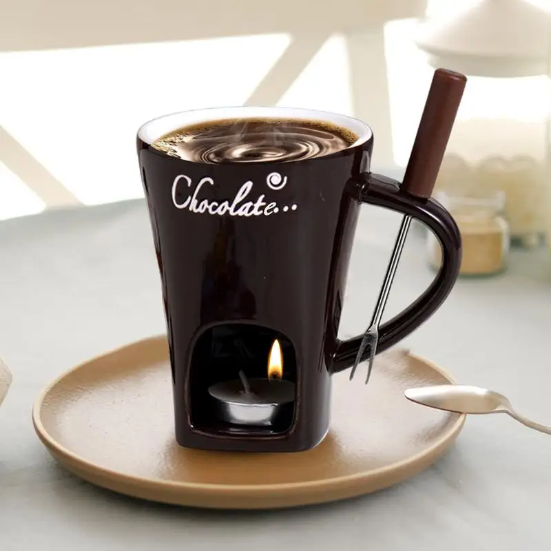 Chocolate Fondue Mug Melting Cup Ceramic Melting Cup Hot Pot Fondue Mug Melting Pot Tea Light Heating Butter Warmer For