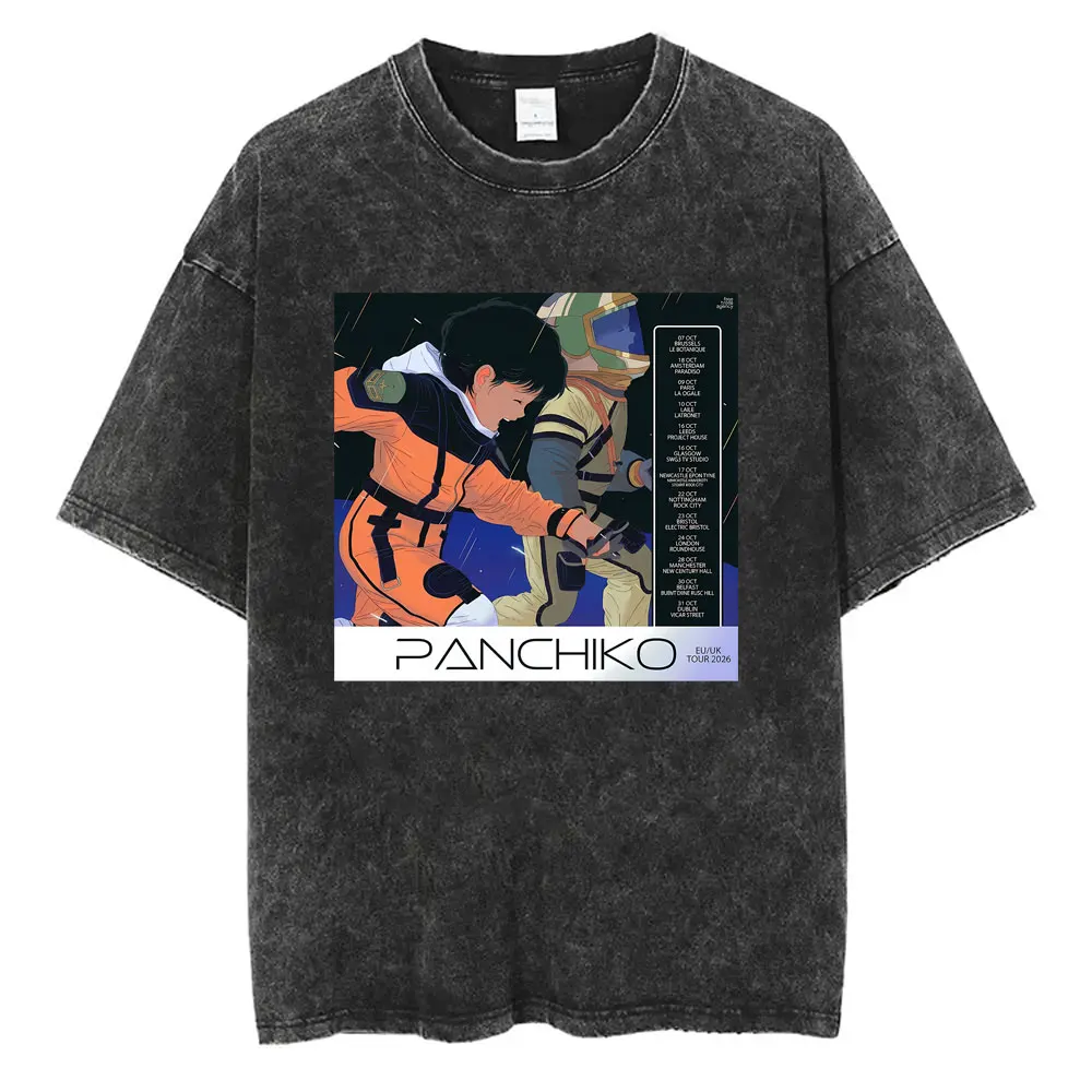 Gewaschenes Vintage Rockband Panchiko Tour 2026 T-Shirt für Männer und Frauen, Lässiges Baumwoll-T-Shirt, Herren Gothic Oversized T-Shirts Streetwear – Detail 3