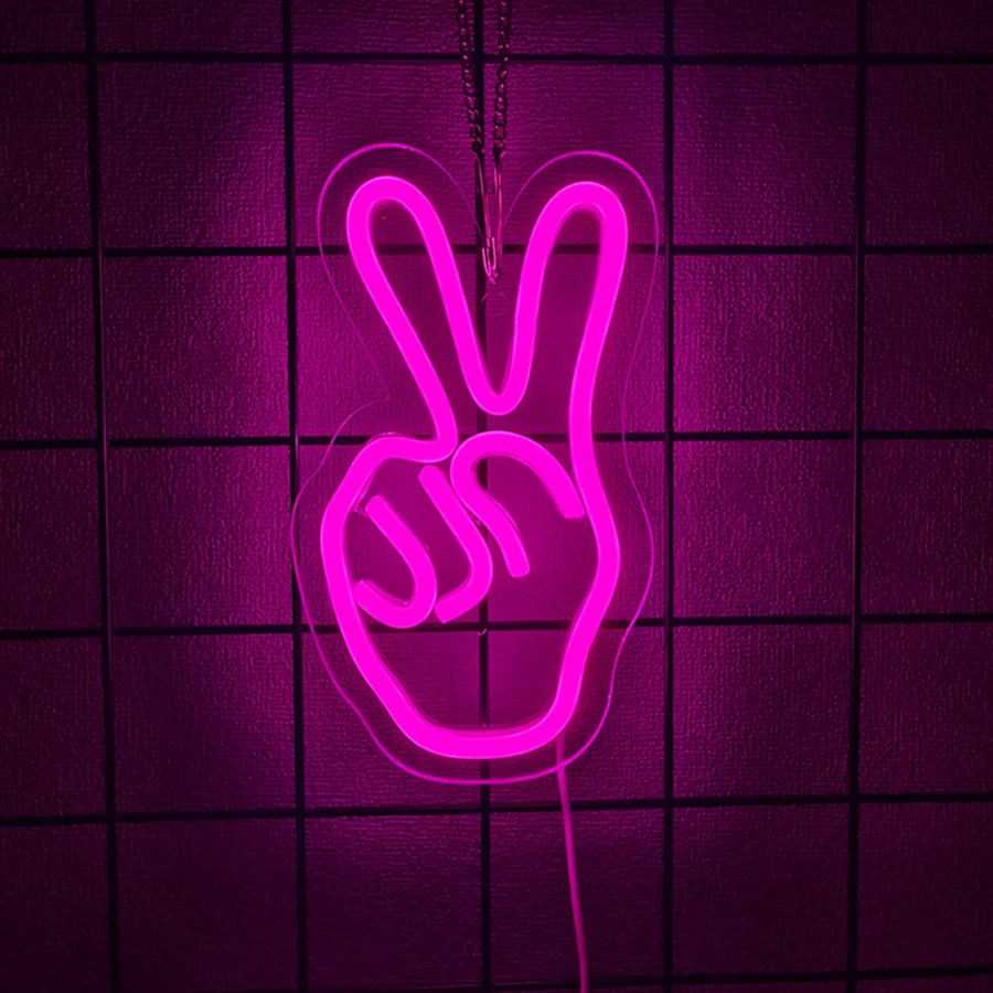 Peace Hand Neon Sign, USB Powered Wall Decor for Bedroom, Bar, Pub, Tavern, Nightclub, Party, Restaurant, Grill Diner, Man Cave