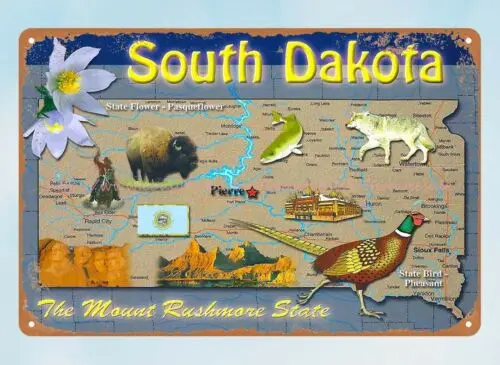 wall prints living room Greetings from state map SOUTH DAKOTA metal tin sign