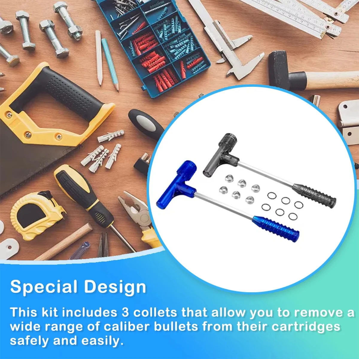 

Kinetic Impact Bullet Puller Hammer Fit for .17 to 50-70 Shots Gun Rounds with Three Sets of Collets Ammo Remover Gun Rounds