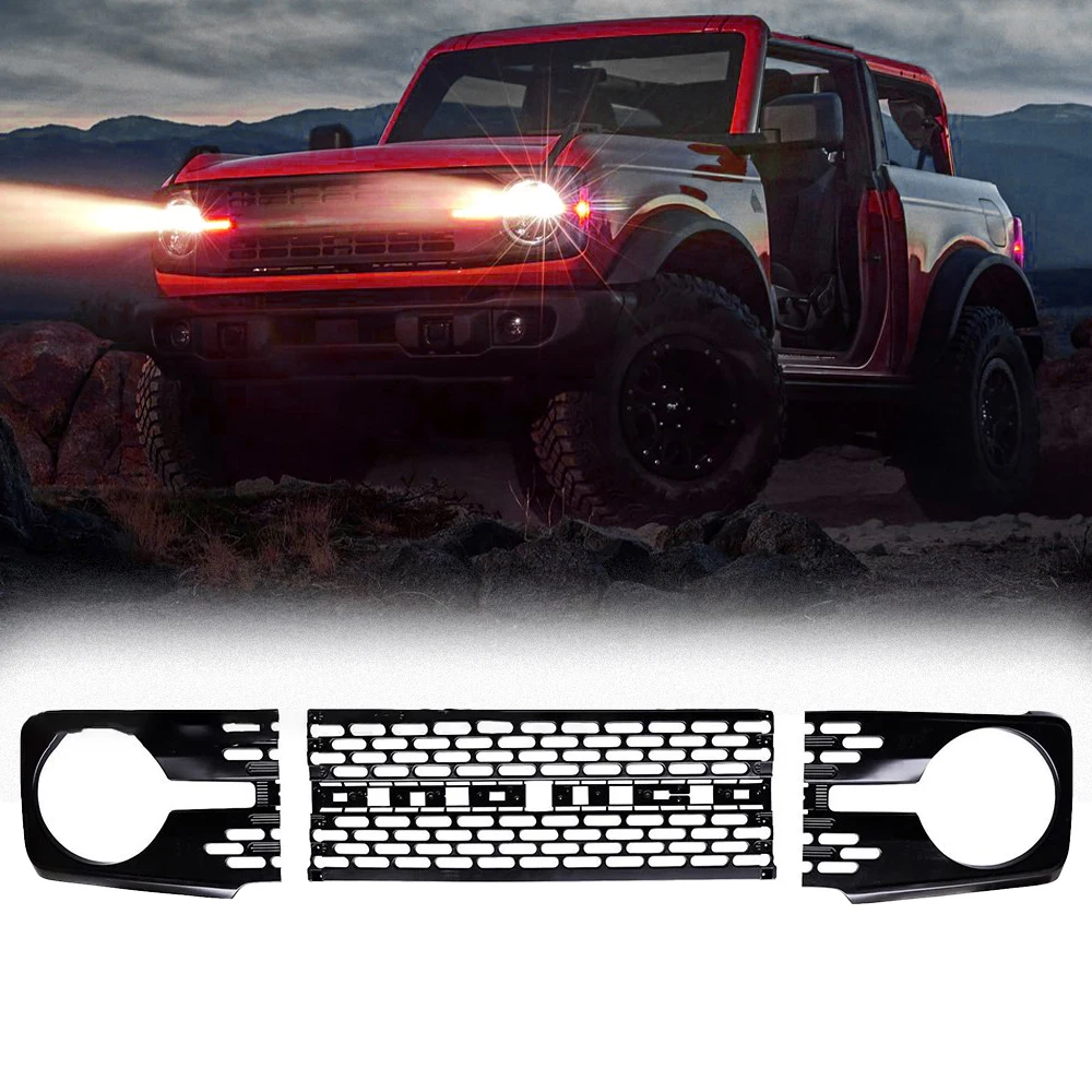 Glossy Black Front Grille Grill Assembly for Ford Compatible with Bronco 2021-2026 for Bronco Grille, Bumper Grill Grid Grille