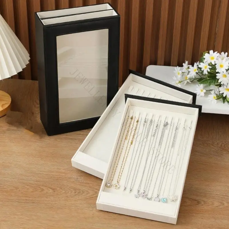 R7UF Double Sided Jewelry Storage Case for Necklaces with Pull-Out Access