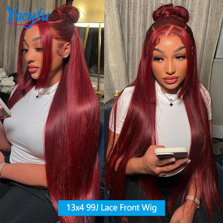 Burgundy 13x4 Lace Frontal Human Hair Wig 26 Inches 99J Straight Lace Front Wigs Human Hair Burgundy Bob Wig Human Hair 100% Colored Human Hair Wigs Brazilian Wigs Human Hair On Sale For Women