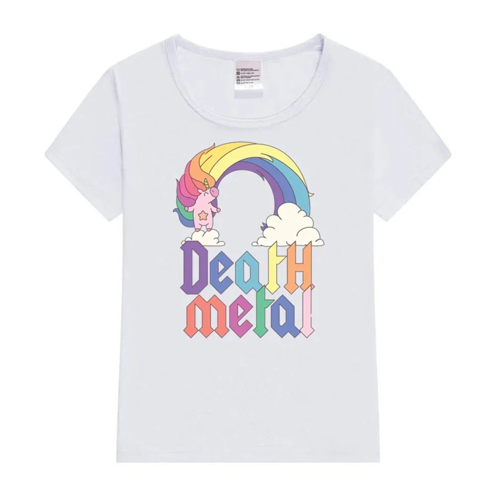 Funny Death Metal Unicorn Cute Rock Music Band Lover Baby T-Shirt Short Sleeves Sports Fashion Short Sleeves for Ages 3-14