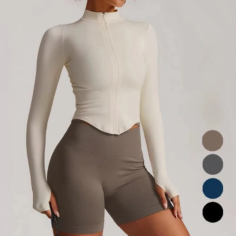 

Женская куртка для фитнеса с длинным рукавом и воротником-стойкой на молнии с длинным рукавом для йоги, женские плотные быстросохнущие спортивные топы на открытом воздухе