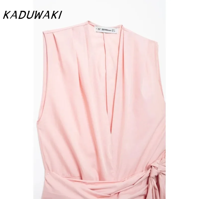 KADUWAKI Fashion Casual V-neck Sleeveless Bow Tops Temperament Commuter Silk Loose Pants Matching Suit Conjuntos De Pantalones