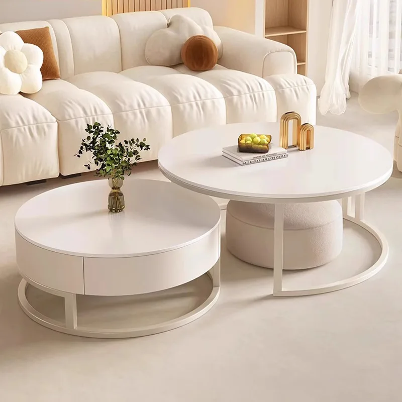 

Light luxury modern simple round small apartment coffee table living room household rock slab coffee table round rock slab