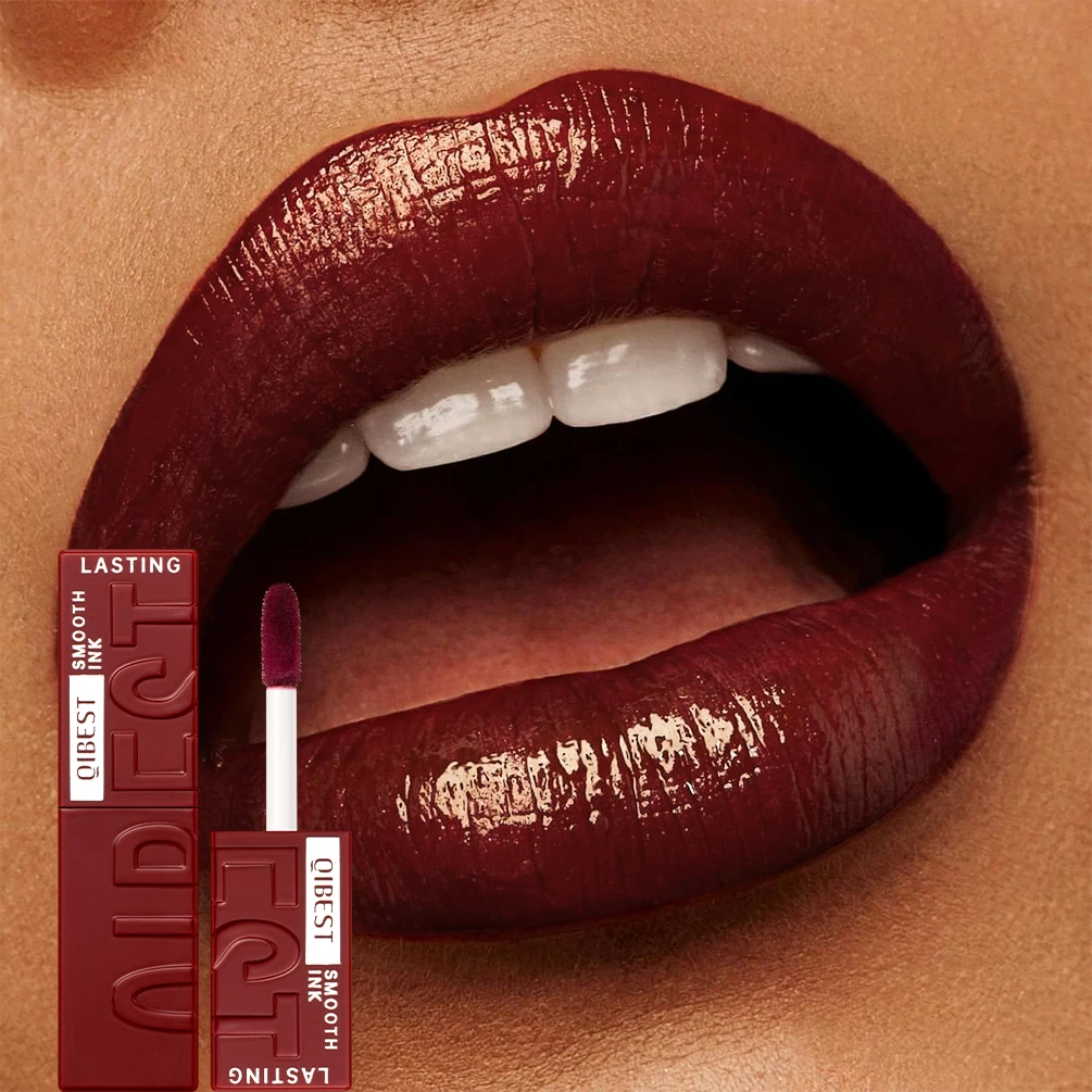 ملمع شفاه مرطب مكون من 8 ألوان من QIBEST ملمع شفاه بلمسة نهائية ملمع شفاه غير منتقل ويدوم طويلاً