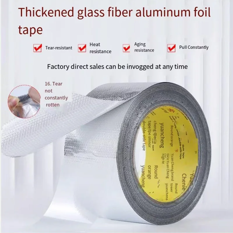 Bande adhésive en aluminium et fibre de verre, 10M 20M, bande résistante à la chaleur, bouclier thermique, barrière thermique, bande adhésive réfléchissante thermique