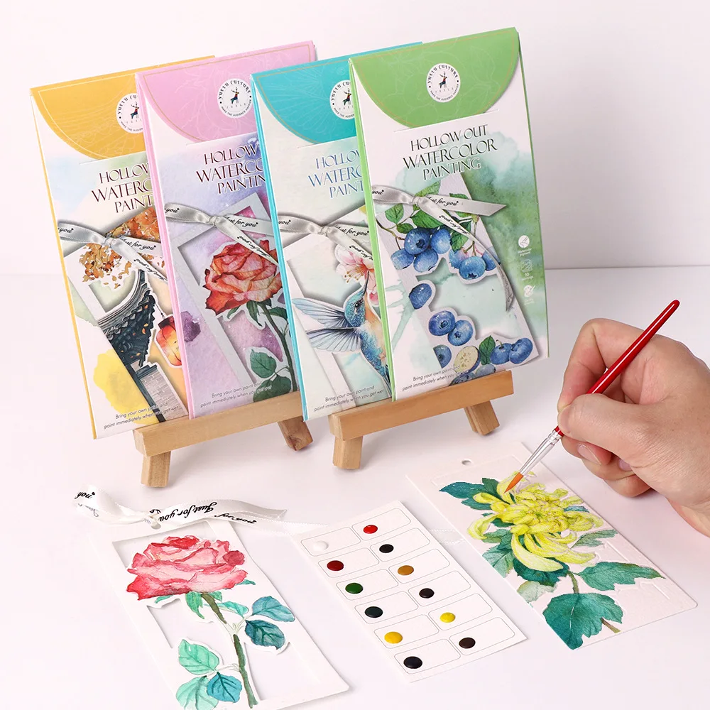10 sheets/set watercolor bookmark painting set DIY watercolor paper handmade portable coloring bookmark, holiday party gift