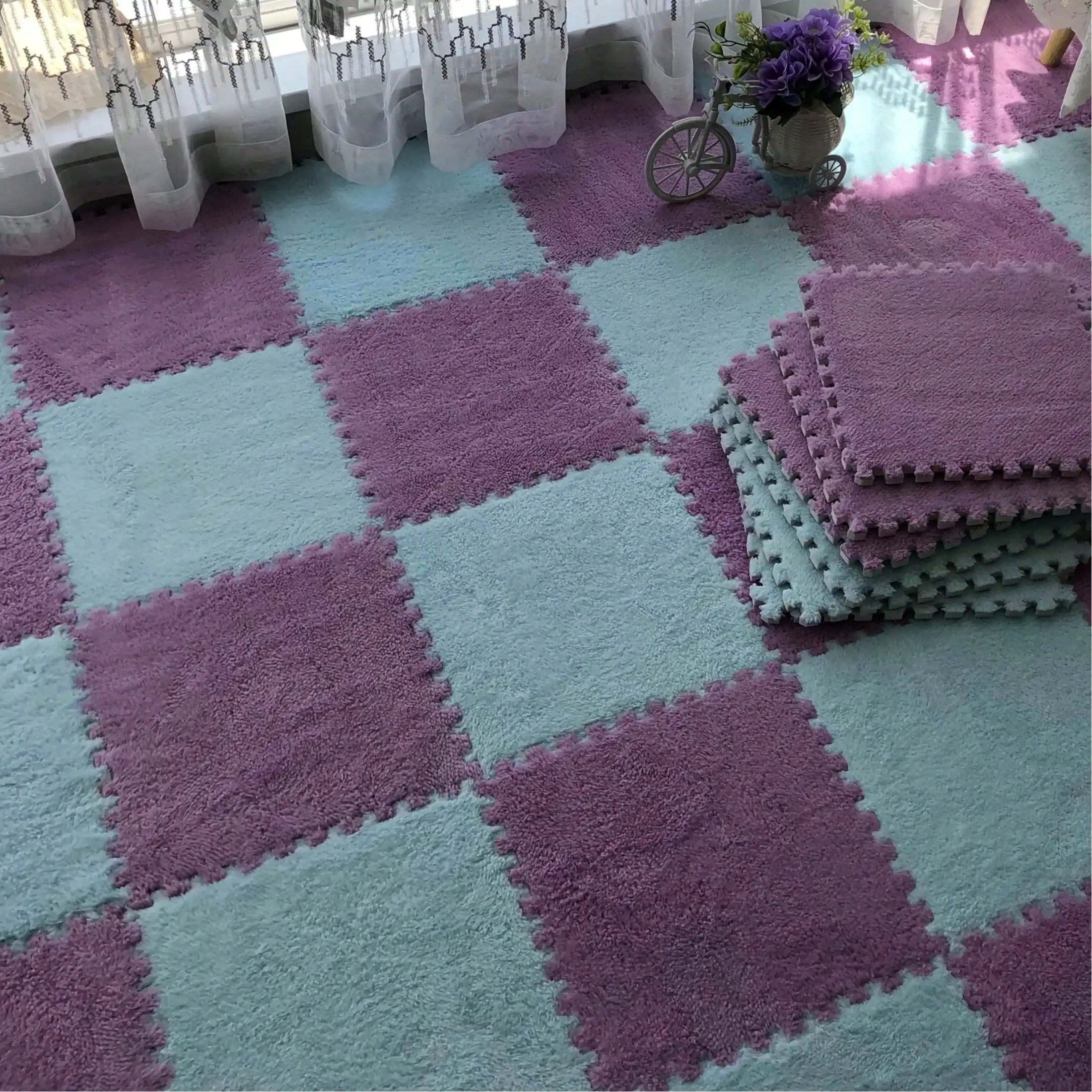 12 قطعة من حصيرة الزحف القطيفة ذات اللون الصلب - حصيرة EVA ناعمة وغير قابلة للانزلاق، مناسبة لغرفة النوم وغرفة المعيشة والديكور المنزلي