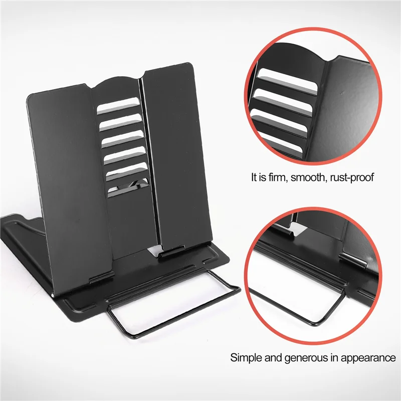 BAAG-Desk Book Stand Metal Reading Rest Book Holder زاوية قابلة للتعديل حامل المستندات المحمولة قوي خفيف الوزن (أسود)