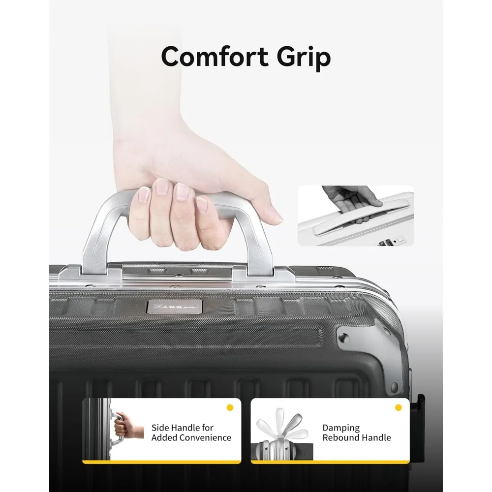 28-Zoll-Spinner-Gepäck mit Aluminiumrahmen, Reißverschlussloser Hartschalenkoffer aus Polycarbonat, Kohlemetall für Reisen