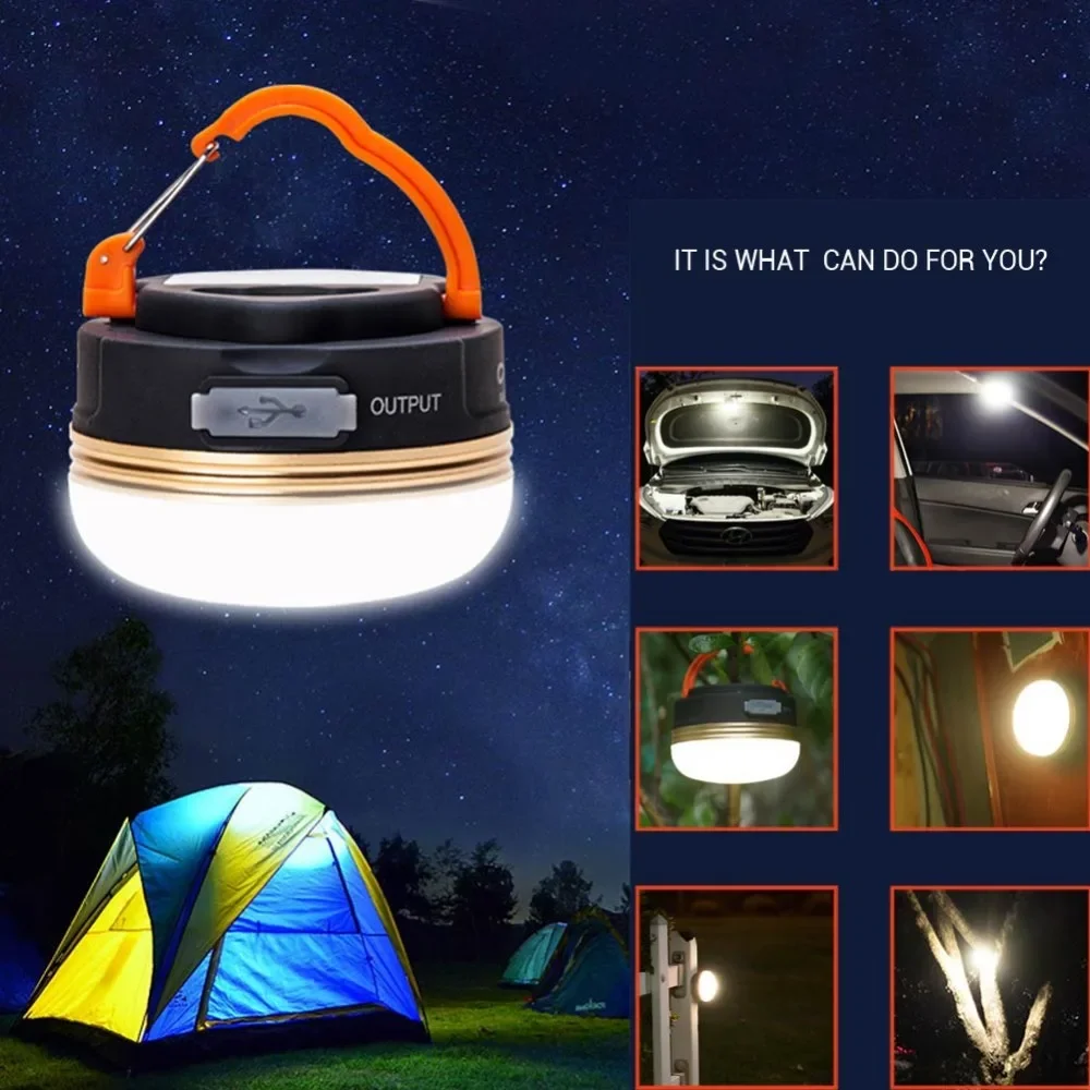 Lanterne LED portable pour tente de camping, lampe magnétique, lumière extérieure flexible, aste par USB, or, 300lm, 3W