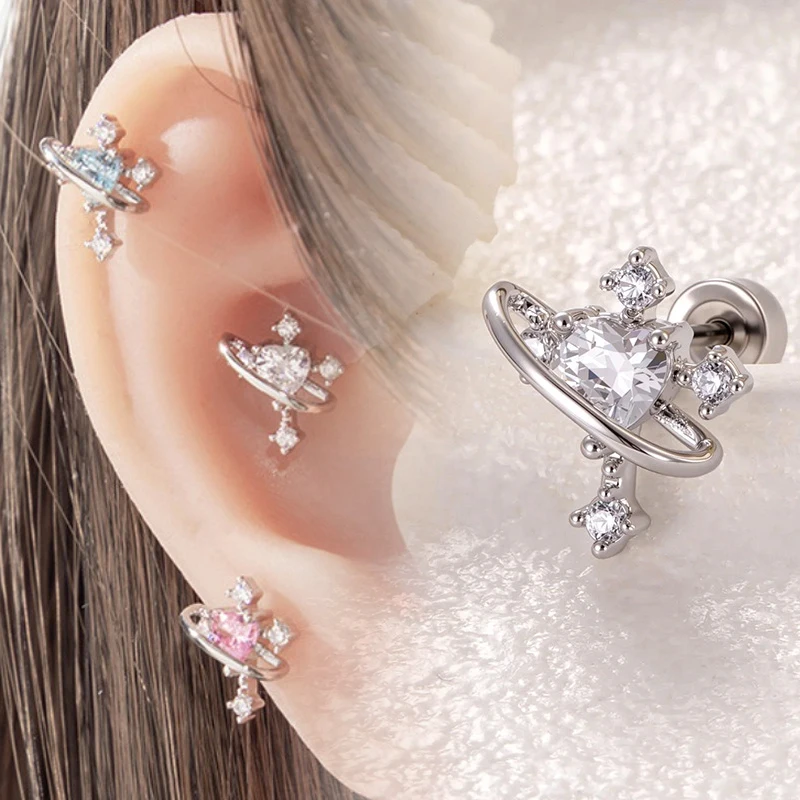 20G Hypoallergene Titan-Herz-Ohrstecker mit Kubischem Zirkonia, Schraubverschluss CZ-Ohrringe, Stapelbare Piercing-Schmuckstücke für Empfindliche Ohren