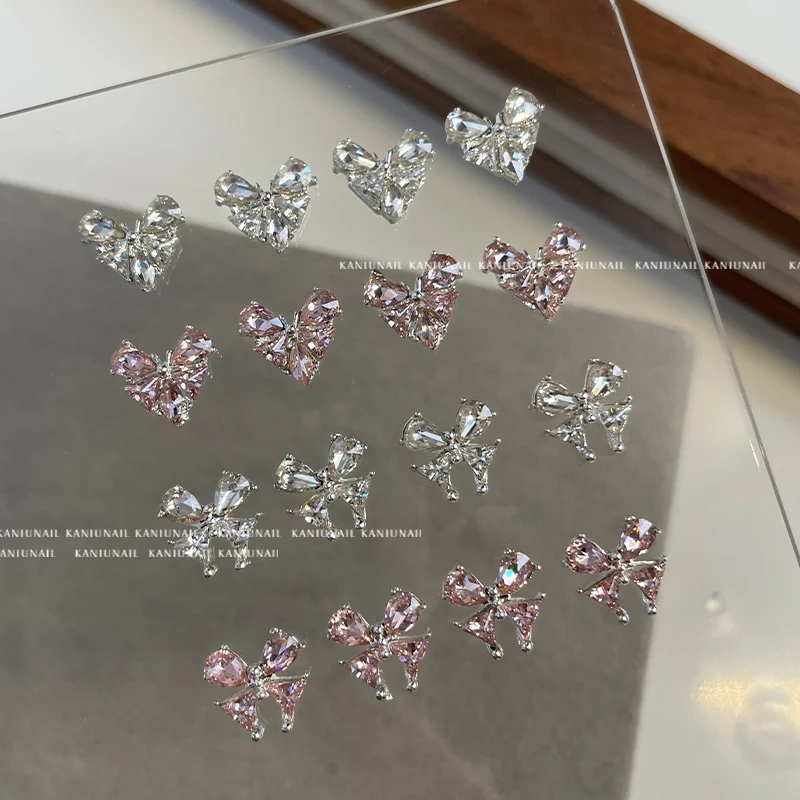 Kaniu 10pcs Luxury 3D Heart  Butterfly Zircon Nail Charms Shiny Pink Clear Crystal Rhinestones Nail Art Decoration Manicure