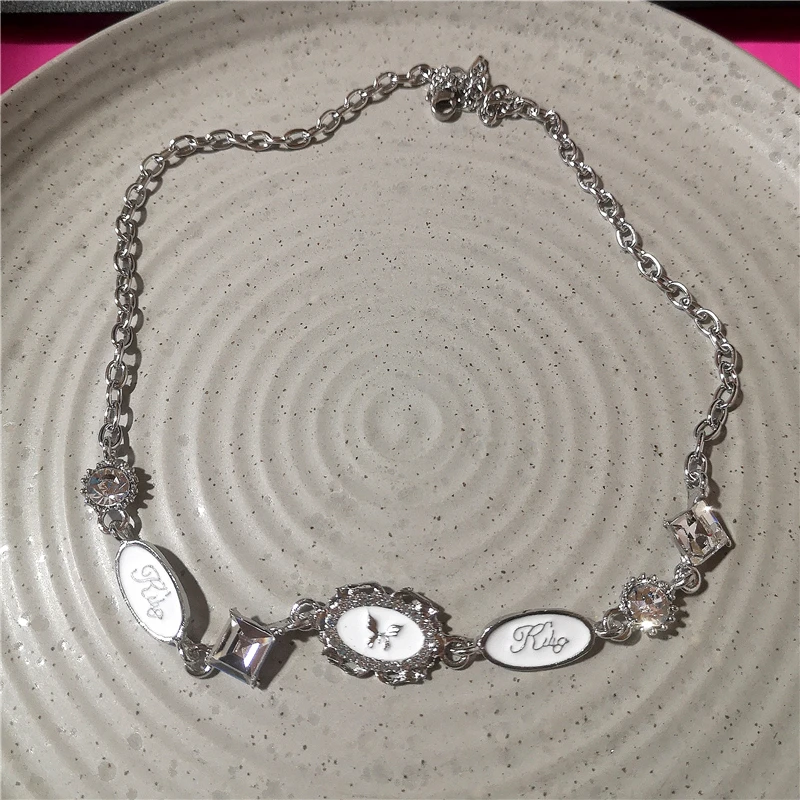 Glänzende Kristall Flügel Herz Stern Silber Farbe Choker Halsketten Für Frauen Quaste Strass Kette Halsketten Aussagen Schmuck