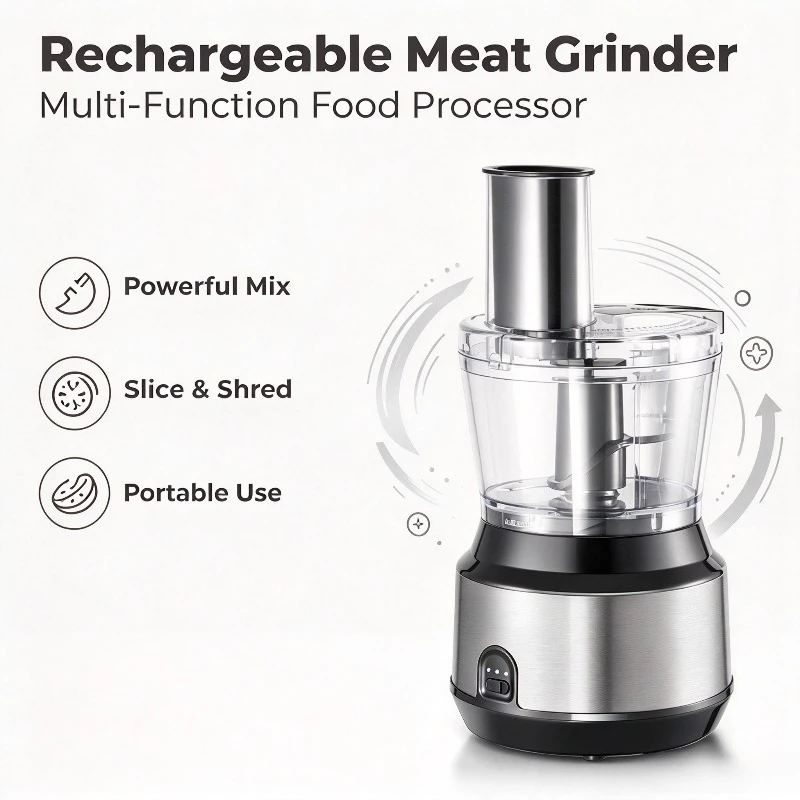 Rechargeable Electric Meat Grinder Multifunctional Portable Slicer Shredder Food Processor for Household Kitchen