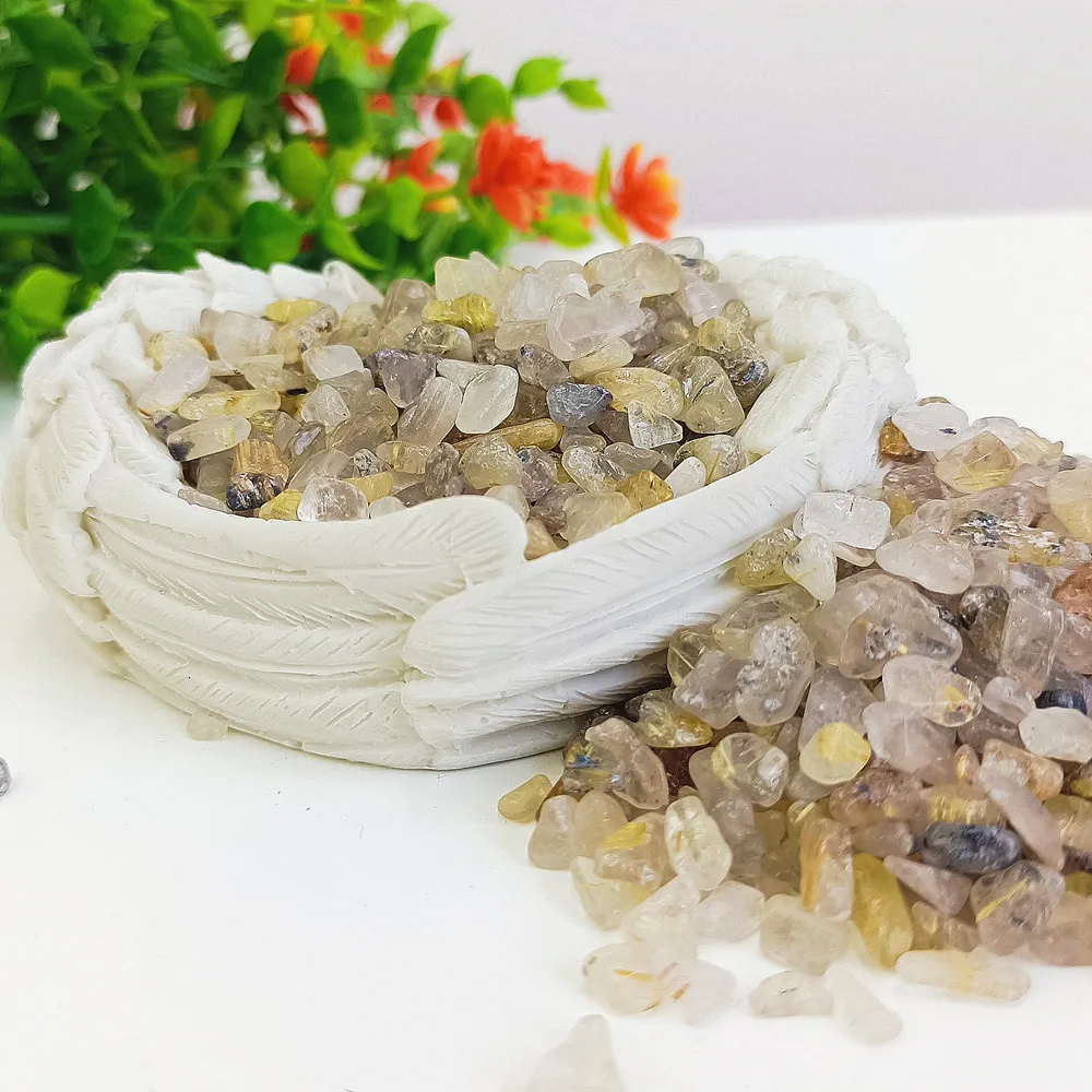 Natural Yellow Hair Crystal Quartz Treatment Stone Gravel Specimen Jewelry Making Decoration Rolling Stone Family Aquarium Decor