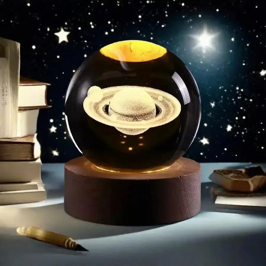 USB LED Galaxy Crystal Ball Lamp 3D Planet Moon Light Home Decor Night Light For Bedroom Desk Tabletop Decoration