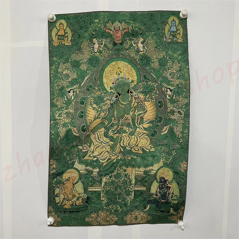 

Auspicious Thangka, embroidery, green tara, exquisite home religious auspicious decoration