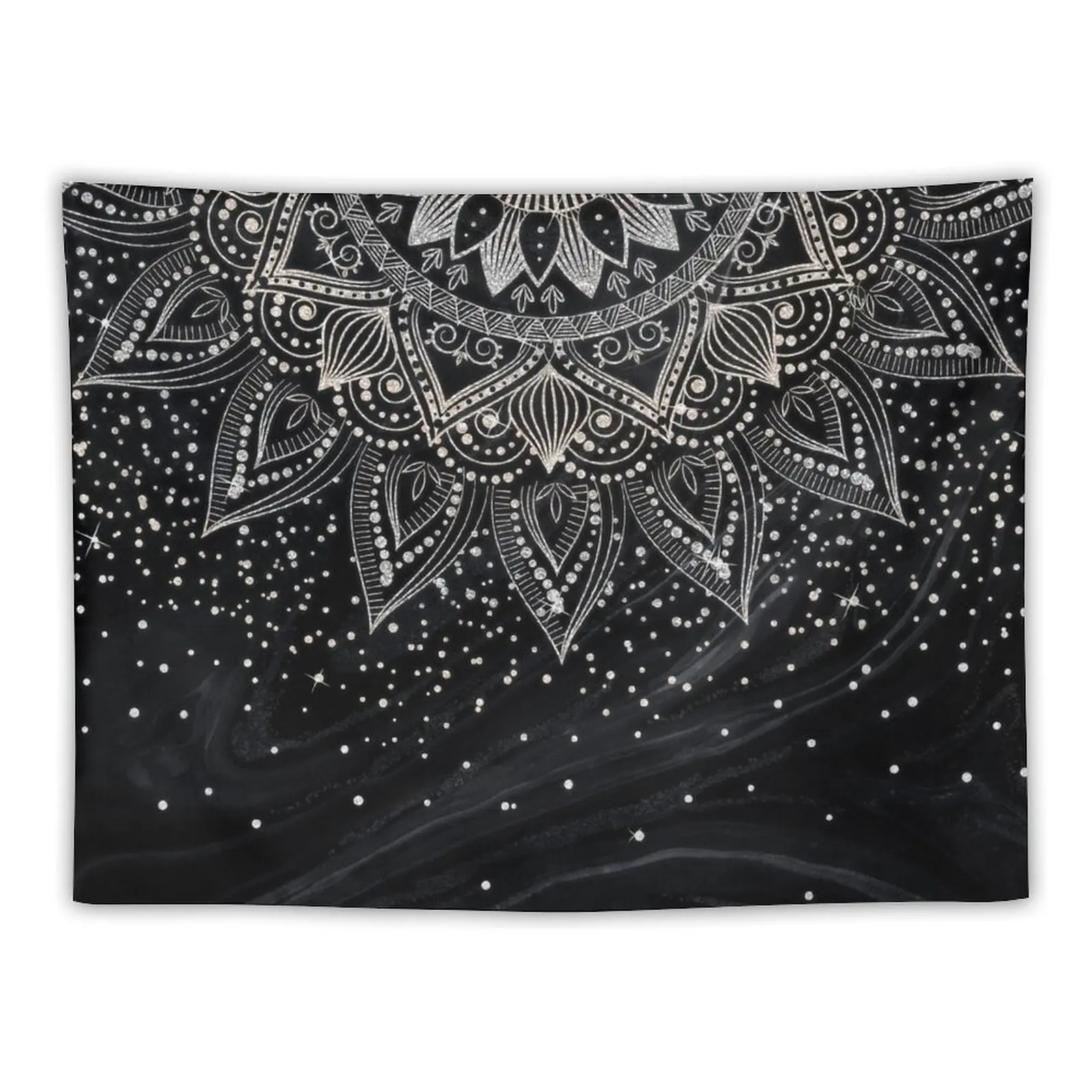 

Luxury Silver Mandala Dots Black Marble Tapestry Room Decorating Aesthetic Christmas Decoration Room Decor For Girls Tapestry