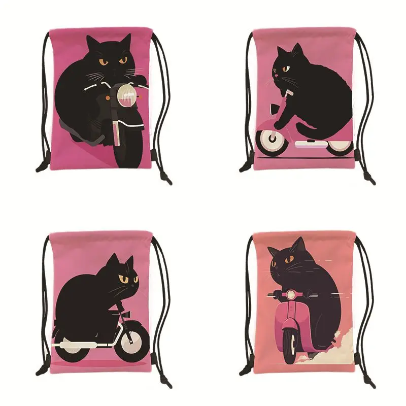 Cat Pattern Sports Drawstring Bag, Large Capacity, Basketball & Volleyball Daily Travel Storage Bag