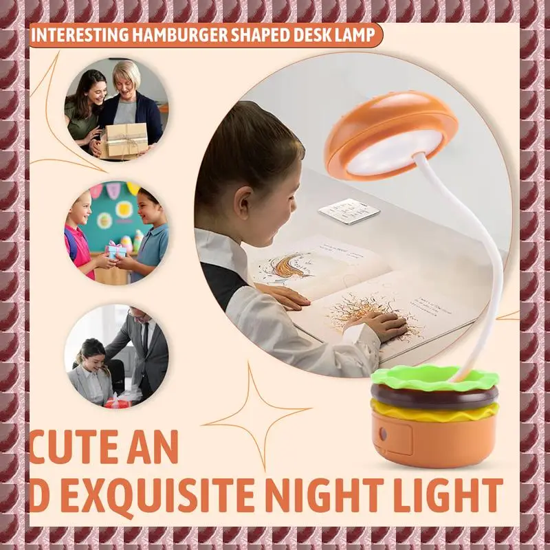 

A95G Hamburger Small Desk Lamp For Kids With Adjustable Neck Touch Switch With Pencil Sharpener